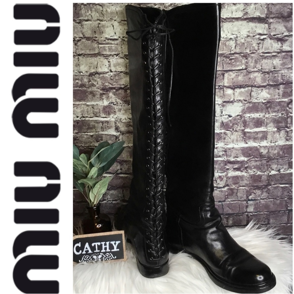 ⛔️SOLD⛔️Miu Miu Black Lace Up Riding Boots! - Picture 2 of 9